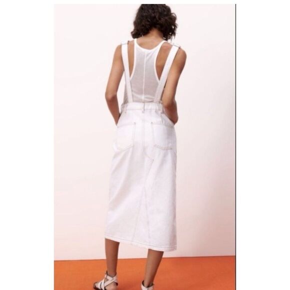 Zara Ecru Bib Overalls Dress Y2K Retro Boho Instagram Favorites Sz Small - Picture 3 of 10